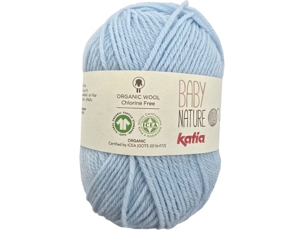 BABY NATURE 106 BŁĘKITNY włóczka KATIA 25g 110m wełna merino 100% dla niemowląt certyfikat ICEA GOTS OUTLET KONIEC KOLEKCJI
