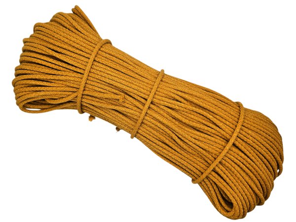 Sztywny sznurek 5mm do szycia na maszynie 100m by GOLD-POL MUSTARD MUSZTARDOWY pleciony 100% bawełna z recyklingu na torby kosze