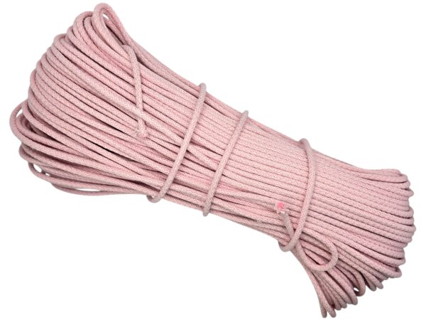 Sztywny sznurek 5mm do szycia na maszynie 100m by GOLD-POL BABY PINK RÓŻ pleciony 100% bawełna z recyklingu na torby kosze