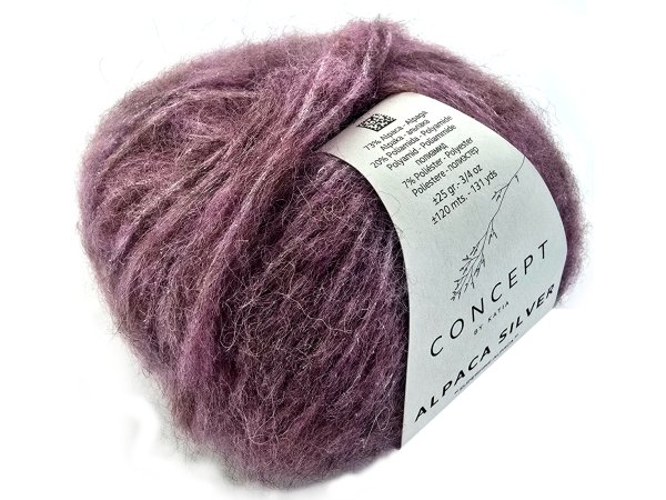 ALPACA SILVER 267 CIEMNY RÓŻ i SREBRO piękna alpaka KATIA 25g 120m delikatna jak piórko i skrzy się jak śnieg w czasie mrozu