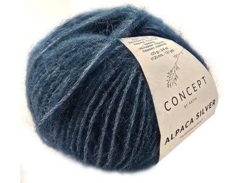 ALPACA SILVER 277 NIEBIESKI PETROL i SREBRO alpaka KATIA 25g 120m delikatna jak piórko i skrzy się jak śnieg w czasie mrozu