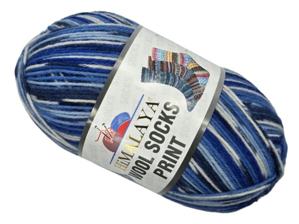 WOOL SOCKS PRINT 1906 MIX NIEBIESKI I OFF WHITE Himalaya 100g 400m melanż ombre włóczki wełniane na skarpetki sklep GOLDPOL