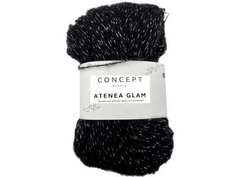 ATENEA GLAM 103 BLACK / SILVER Concept by KATIA 25g 160m mix kaszmiru wełny bawełny delikatna jak piórko z delikatnym błyskiem