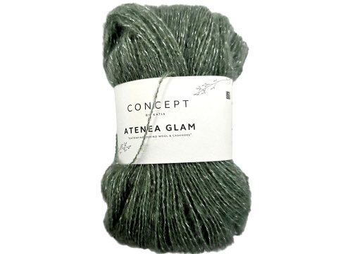 ATENEA GLAM 102 ZIELONA SZAŁWIA / SILVER KATIA 25g 160m mix kaszmiru wełny bawełny delikatna jak piórko z delikatnym błyskiem