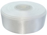 25mm wstążka atłasowa 101 BIAŁA rolka 25m 100% nylon satynowa ozdobna na kokardki dekorację świąteczne hurt wstążęk