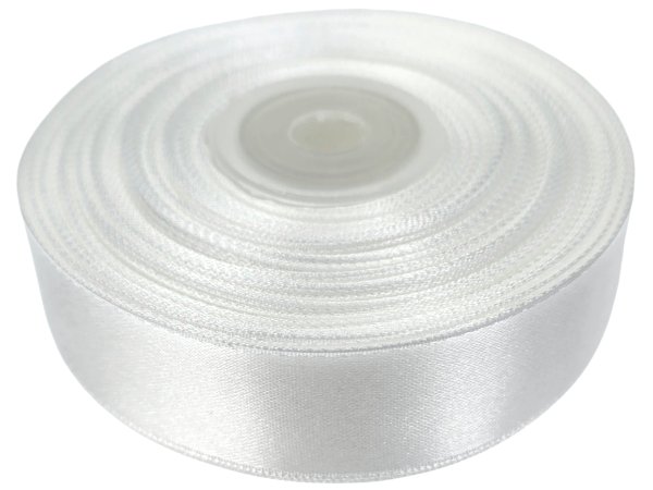 18mm wstążka atłasowa 101 BIAŁA WHITE rolka 25m 100% nylon satynowa ozdobna na kokardki dekorację świąteczne hurtownia wstążek