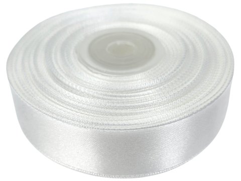 18mm wstążka atłasowa 101 BIAŁA WHITE rolka 25m 100% nylon satynowa ozdobna na kokardki dekorację świąteczne hurtownia wstążek