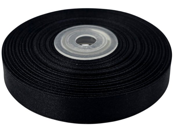 12mm wstążka atłasowa 145 Czarna rolka 25m 100% nylonowa wstążka satynowa elegancka na kokardki dekorację Gold-Pol