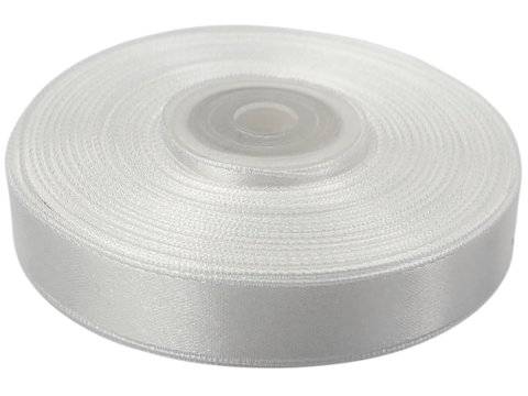 12mm wstążka atłasowa 101 Biała rolka 25m 100% nylonowa tasiemka na śluby wesela komunie elegancka satynowa Gold-Pol