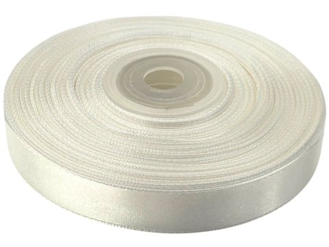 12mm wstążka atłasowa 163 Ecru Kremowa rolka 25m 100% nylonowa tasiemka na śluby wesela komunie elegancka satynowa Gold-Pol