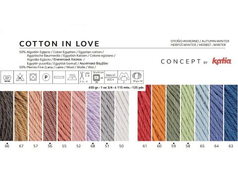 COTTON IN LOVE FIOLET włóczka KATIA 50g 115m wełna 50% merino i 50% bawełna egipska  Outlet Włóczki