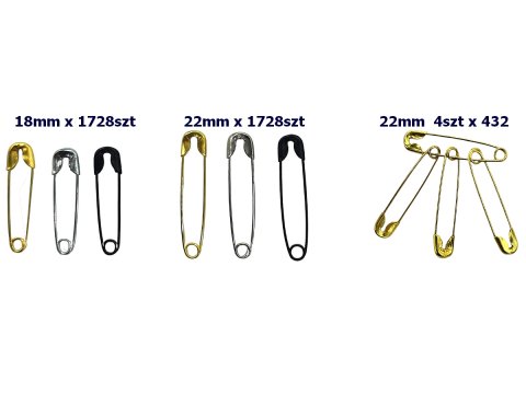 Agrafki 22mm "00" 60szt CZARNE agrafka luzem krawieckie metalowe na imprezy sportowe festyny importer Goldpol Warszawa