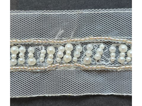 Aplikacja WSTAWKA off white ecru z koralami 85cm cena za 1szt Outlet Koniec Kolekcji ostatnie sztuki