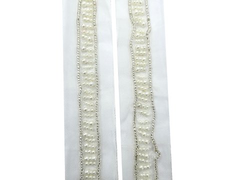 Aplikacja WSTAWKA off white ecru z koralami 85cm cena za 1szt Outlet Koniec Kolekcji ostatnie sztuki