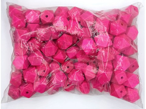 Korale drewniane 18mmx19mmx20mm FUKSJA MAGENTA 500g koraliki lakierowane z dużą dziurką kuboktaedr 14-ścienny