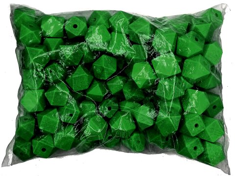 Korale drewniane 18mmx19mmx20mm BARDZO CIEMNO ZIELONE 500g koraliki lakierowane z dużą dziurką kuboktaedr 14-ścienny