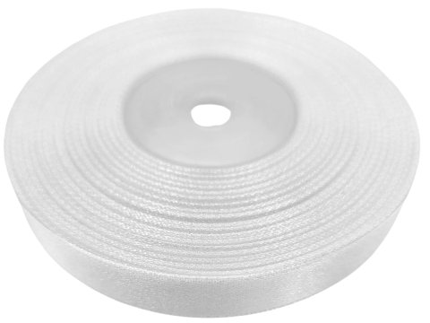 12mm wstążka atłasowa 101 biała rolka 25m 100% nylon satynowa ozdobna na kokardki dekorację świąteczne