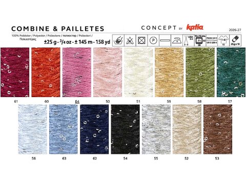 COMBINE PAILLETES 53 BRĄZ Katia 25g 145m nici z cekinami 2mm co 5cm na drugą nitkę do moheru lub szale typu siatka