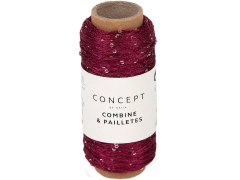 COMBINE PAILLETES 61 BORDO WIŚNIA Katia 25g 145m nici z cekinami 2mm co 5cm na drugą nitkę do moheru lub szale typu siatka
