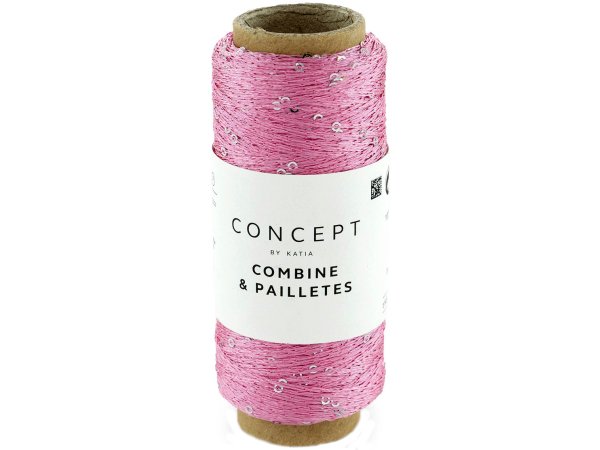 COMBINE PAILLETES 64 RÓŻOWY Katia 25g 145m nici z cekinami 2mm co 5cm na drugą nitkę do moheru lub szale typu siatka