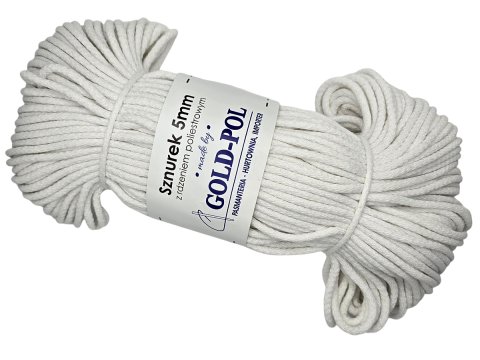 Sznurek 5mm BIAŁY WHITE 100m by GOLD-POL bawełniany z rdzeniem poliestrowym