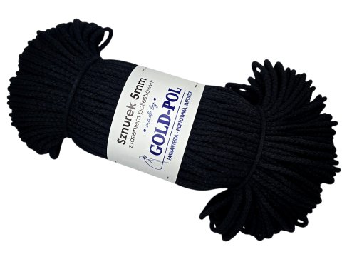 Sznurek 5mm BLACK CZARNY 100m by GOLD-POL bawełniany z rdzeniem poliestrowym