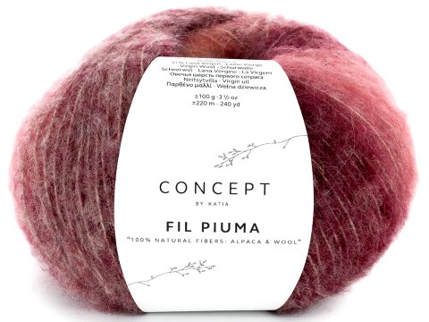 FIL PIUMA 304 MIX BORDO RÓŻ 100g 220m Concept by Katia włóczka tylko w Gold-Pol LIMITED EDITION