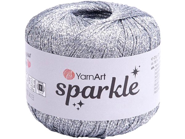 SPARKLE 1300 SREBRNY 25g 160m YARNART sznurek brokatowy 2mm