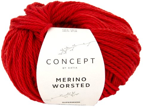 MERINO WORSTED 17 CZERWONY włóczka Katia 50g 80m 100% merino superwash