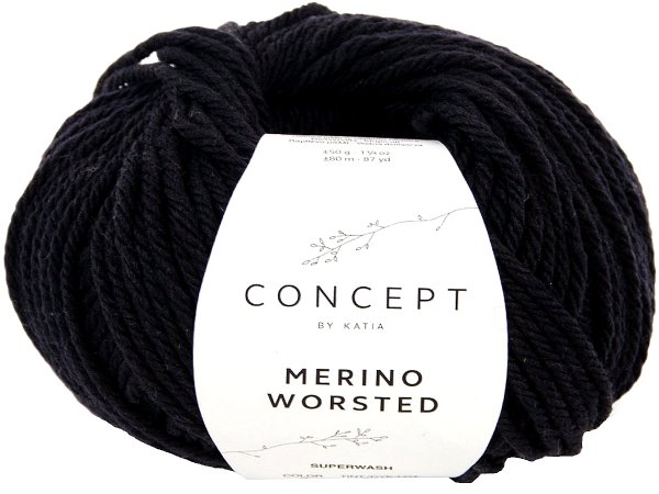 MERINO WORSTED 2 CZARNY włóczka Katia 50g 80m 100% merino superwash