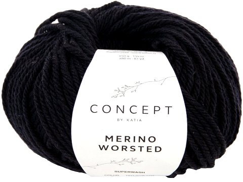 MERINO WORSTED 2 CZARNY włóczka Katia 50g 80m 100% merino superwash