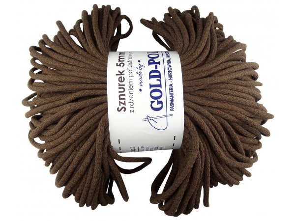 .Sznurek by GOLD-POL 5mm bawełniany BRĄZOWY 100m z rdzeniem poliestrowym