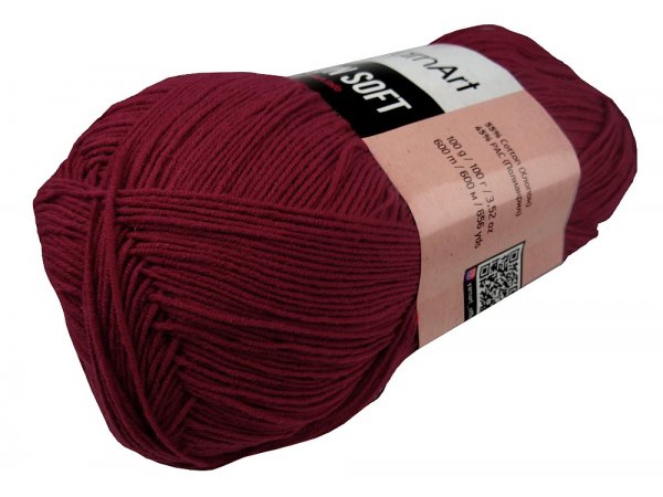 COTTON SOFT 66 BORDOWY 100g 600m YarnArt cieńka bawełna