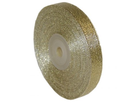 12mm wstążka ZŁOTA brokatowa cena za HURT 10 rolek po 27,4m metalik z pięknym połyskiem polskiego złota hurtwonia wstążek