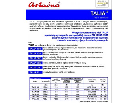 TALIA 80E 5000m nici przemysłowe 0700 BIAŁE Ariadna cena za 1szt szwalnicze