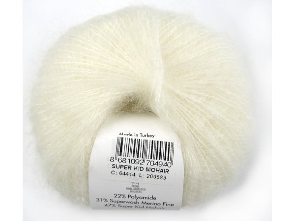 NEW SUPER KID MOHAIR włóczka Gazzal 14 BIAŁY MLECZNY cena za 25g 237m moher na szale estońskie