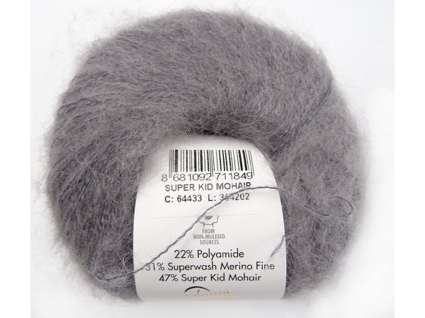 NEW SUPER KID MOHAIR włóczka Gazzal 33 SZARY cena za 25g 237m moher na szale estońskie