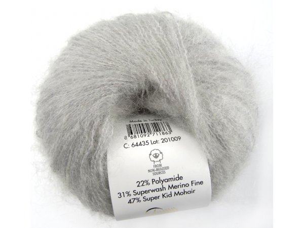 NEW SUPER KID MOHAIR włóczka Gazzal 35 SZARY cena za 25g 237m moher na szale estońskie