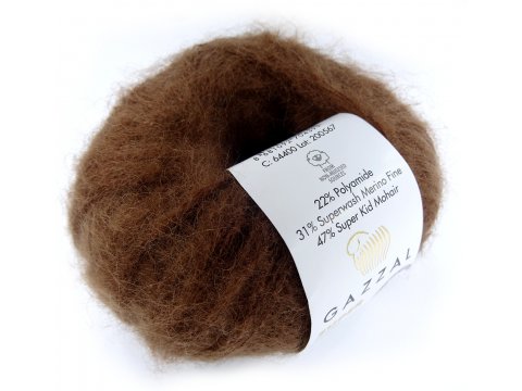 NEW SUPER KID MOHAIR włóczka Gazzal 00 BRĄZOWY cena za 25g 237m moher na szale estońskie